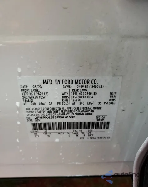 2023 Ford Edge Sel from USA, damaged, VIN 2FMPK4J93PBA41532